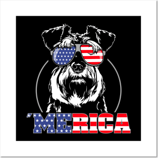 Proud Miniature Schnauzer American Flag Merica dog Posters and Art